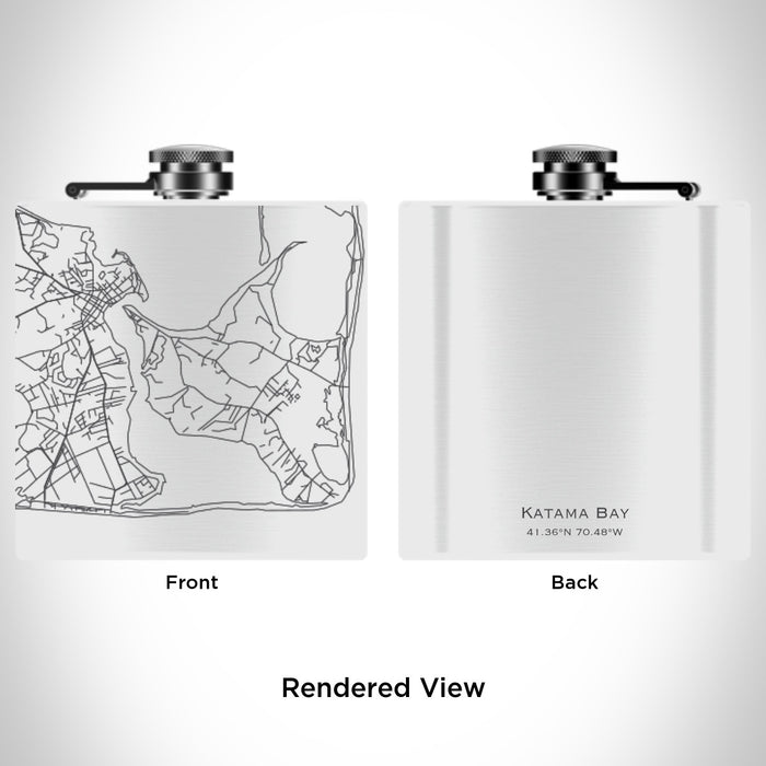 Rendered View of Katama Bay Massachusetts Map Engraving on 6oz Stainless Steel Flask in White