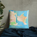 Custom Katama Bay Massachusetts Map Throw Pillow in Watercolor on Bedding Against Wall
