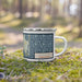 Right View Custom Katama Bay Massachusetts Map Enamel Mug in Woodblock on Grass With Trees in Background