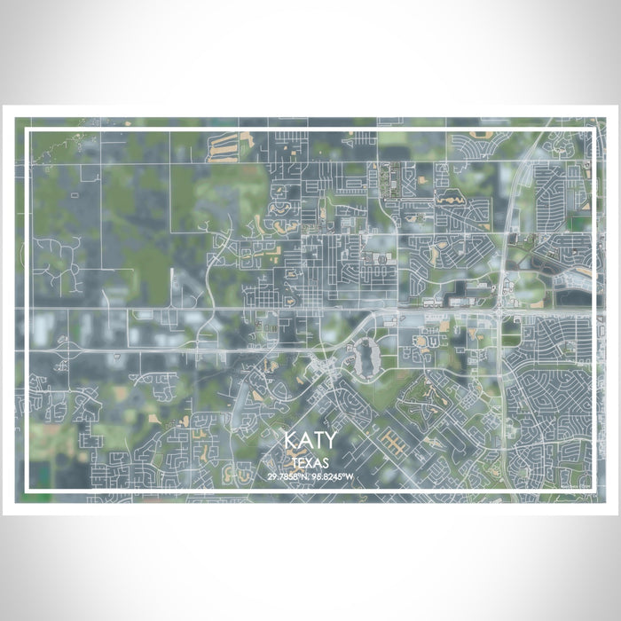 Katy Texas Map Print Landscape Orientation in Afternoon Style With Shaded Background