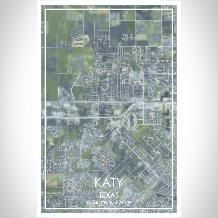 Katy Texas Map Print Portrait Orientation in Afternoon Style With Shaded Background
