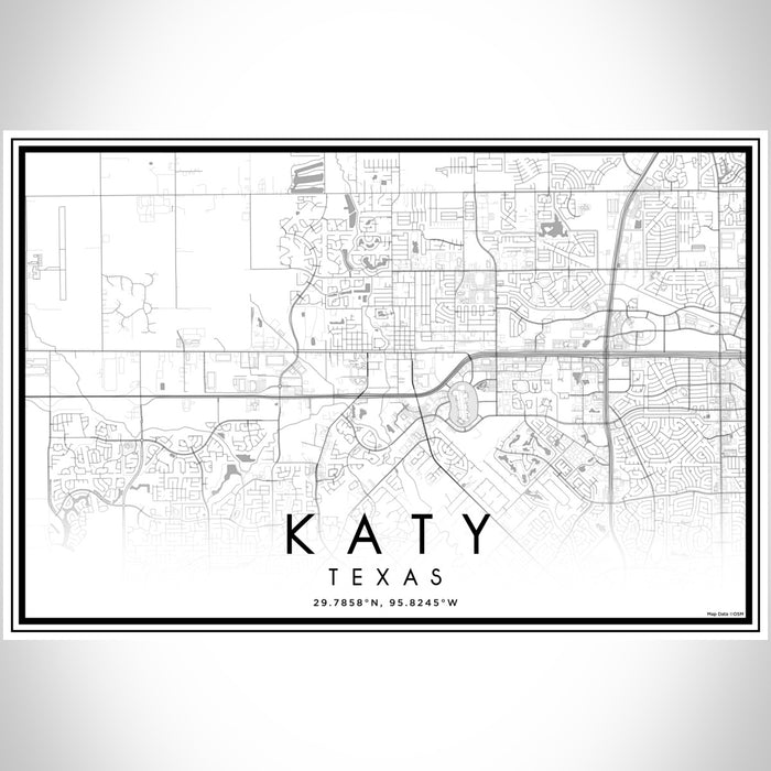 Katy Texas Map Print Landscape Orientation in Classic Style With Shaded Background