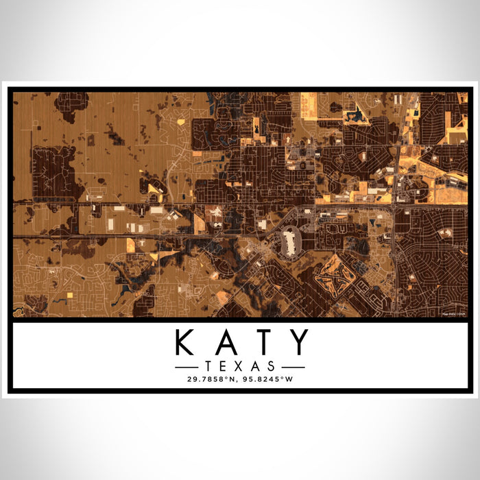 Katy Texas Map Print Landscape Orientation in Ember Style With Shaded Background
