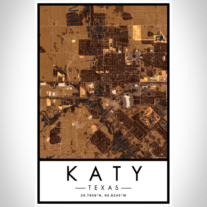 Katy Texas Map Print Portrait Orientation in Ember Style With Shaded Background