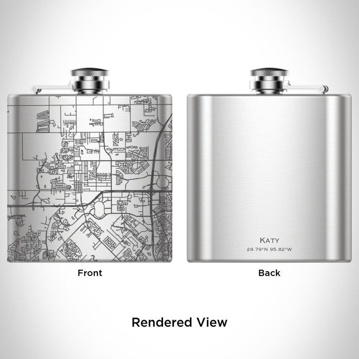 Rendered View of Katy Texas Map Engraving on 6oz Stainless Steel Flask