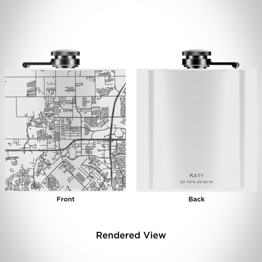 Rendered View of Katy Texas Map Engraving on 6oz Stainless Steel Flask in White