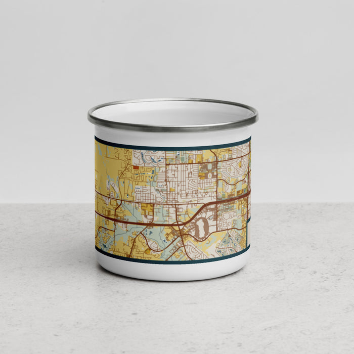 Front View Custom Katy Texas Map Enamel Mug in Woodblock