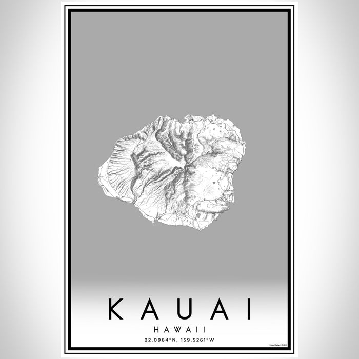 Kauai Hawaii Map Print Portrait Orientation in Classic Style With Shaded Background