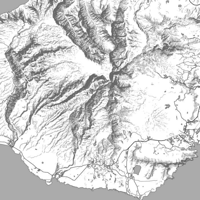 Kauai Hawaii Map Print in Classic Style Zoomed In Close Up Showing Details