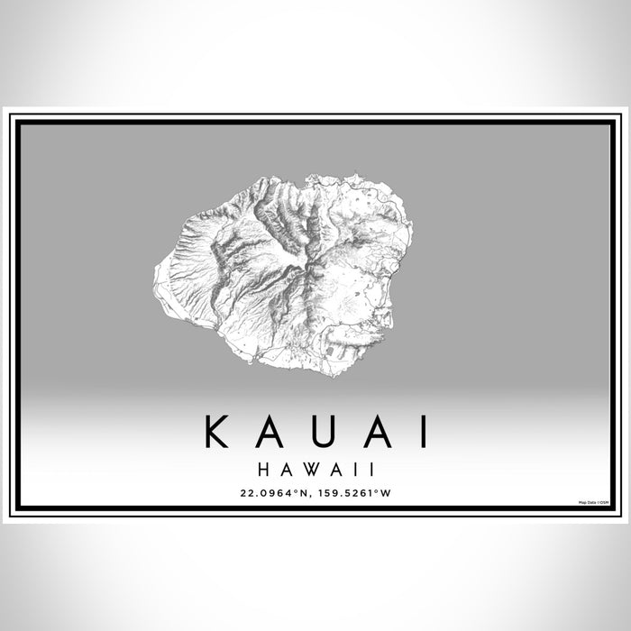 Kauai Hawaii Map Print Landscape Orientation in Classic Style With Shaded Background