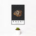 12x18 Kauai Hawaii Map Print Portrait Orientation in Ember Style With Small Cactus Plant in White Planter