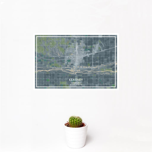 12x18 Kearney Nebraska Map Print Landscape Orientation in Afternoon Style With Small Cactus Plant in White Planter
