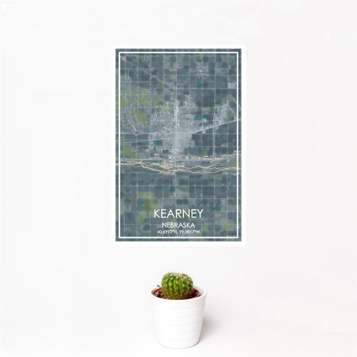 12x18 Kearney Nebraska Map Print Portrait Orientation in Afternoon Style With Small Cactus Plant in White Planter