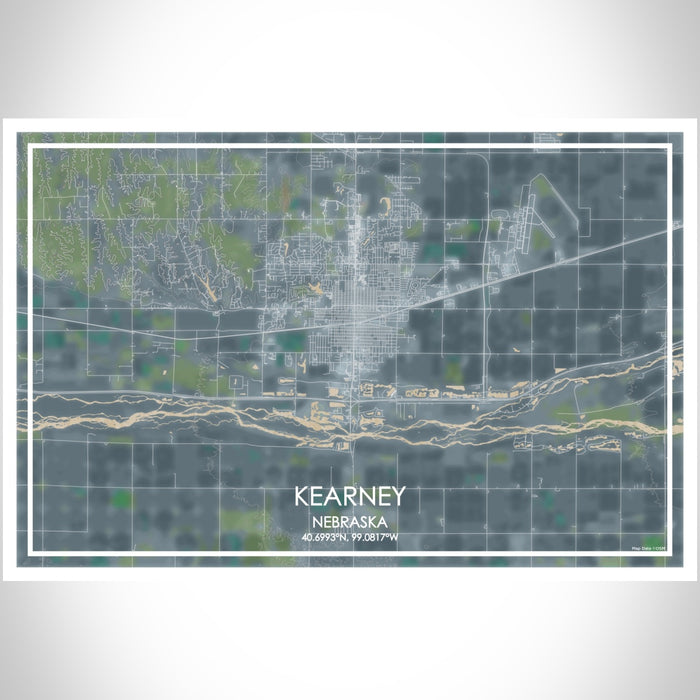 Kearney Nebraska Map Print Landscape Orientation in Afternoon Style With Shaded Background