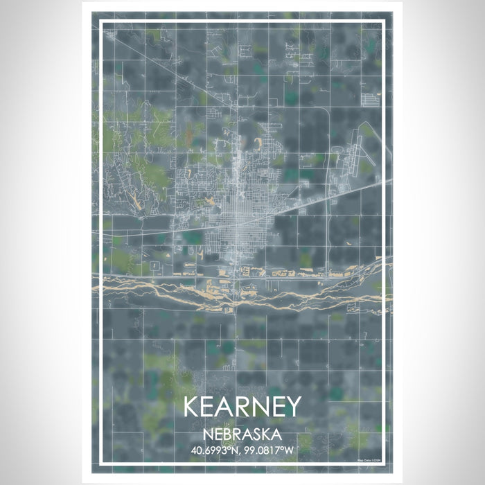 Kearney Nebraska Map Print Portrait Orientation in Afternoon Style With Shaded Background