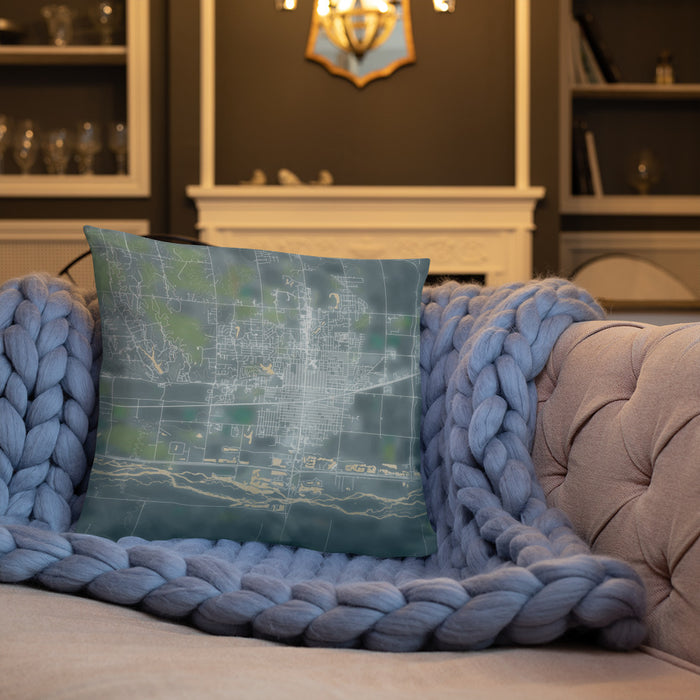Custom Kearney Nebraska Map Throw Pillow in Afternoon on Cream Colored Couch