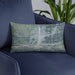 Custom Kearney Nebraska Map Throw Pillow in Afternoon on Blue Colored Chair