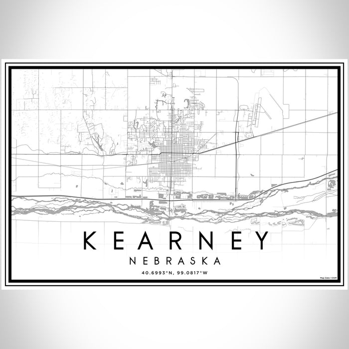 Kearney Nebraska Map Print Landscape Orientation in Classic Style With Shaded Background