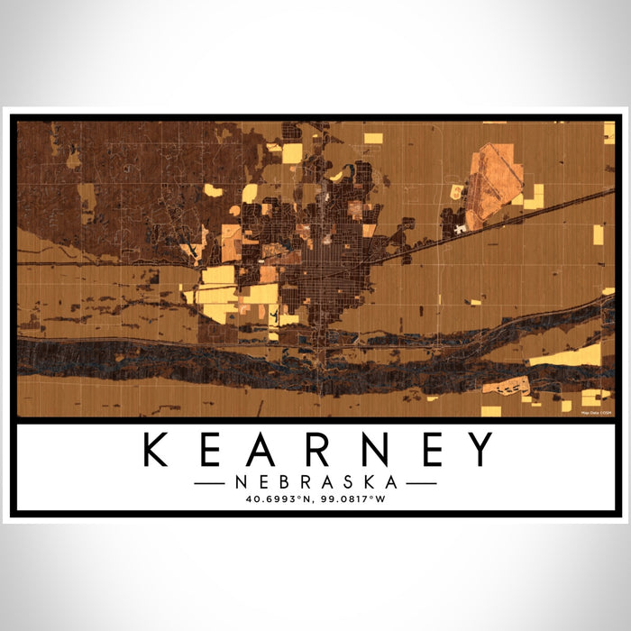 Kearney Nebraska Map Print Landscape Orientation in Ember Style With Shaded Background
