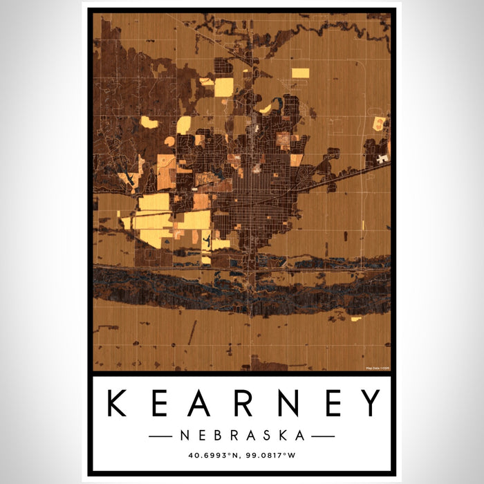 Kearney Nebraska Map Print Portrait Orientation in Ember Style With Shaded Background