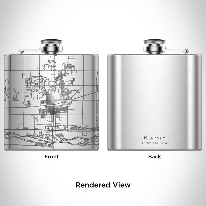 Rendered View of Kearney Nebraska Map Engraving on 6oz Stainless Steel Flask