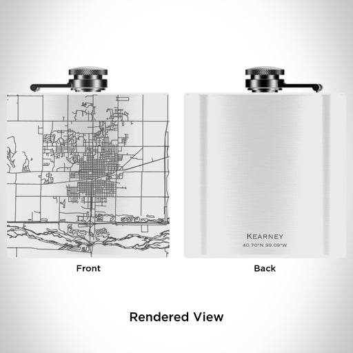 Rendered View of Kearney Nebraska Map Engraving on 6oz Stainless Steel Flask in White