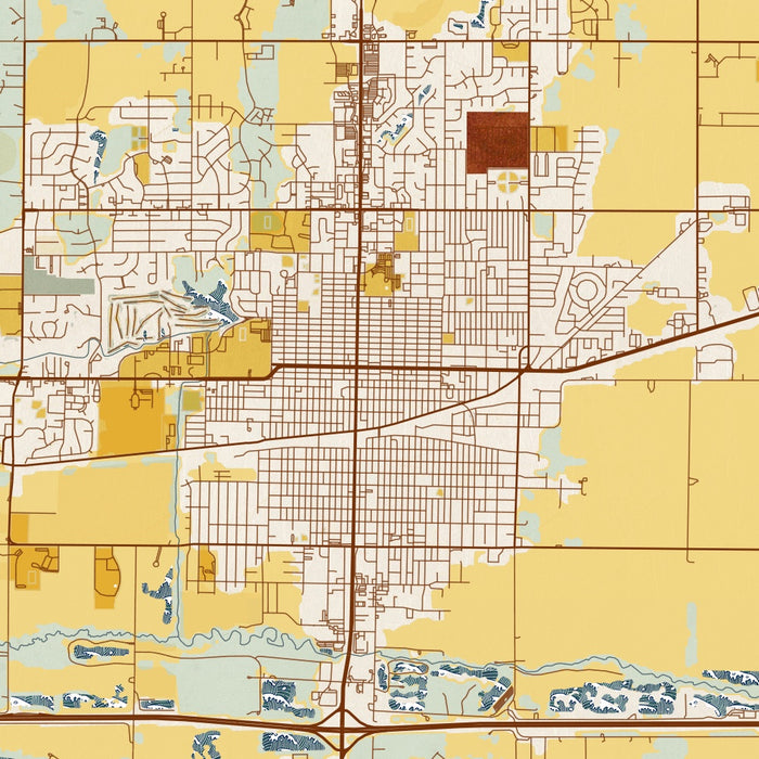 Kearney Nebraska Map Print in Woodblock Style Zoomed In Close Up Showing Details