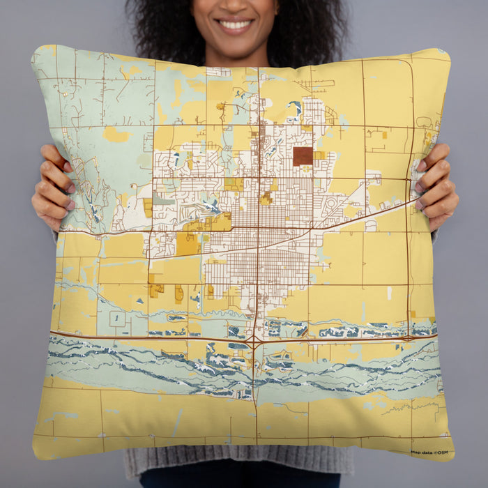 Person holding 22x22 Custom Kearney Nebraska Map Throw Pillow in Woodblock