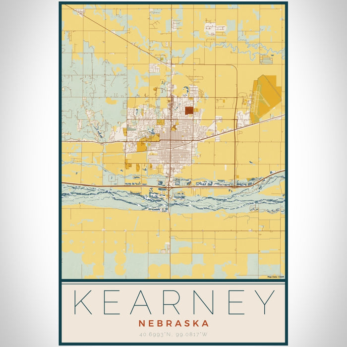 Kearney Nebraska Map Print Portrait Orientation in Woodblock Style With Shaded Background