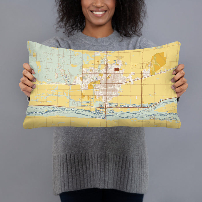 Person holding 20x12 Custom Kearney Nebraska Map Throw Pillow in Woodblock