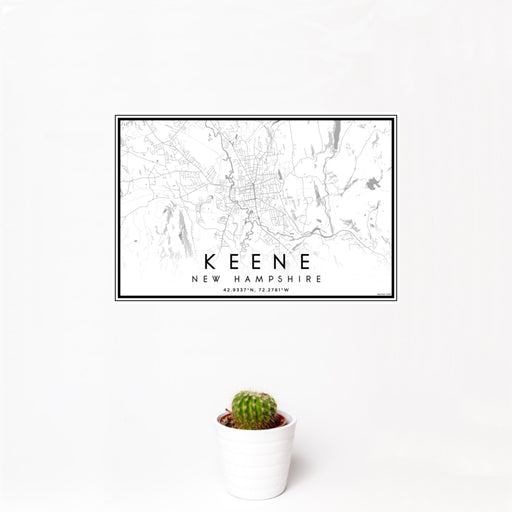 12x18 Keene New Hampshire Map Print Landscape Orientation in Classic Style With Small Cactus Plant in White Planter