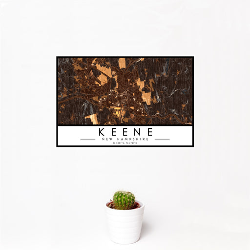 12x18 Keene New Hampshire Map Print Landscape Orientation in Ember Style With Small Cactus Plant in White Planter