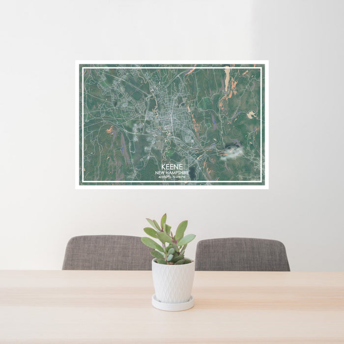 24x36 Keene New Hampshire Map Print Lanscape Orientation in Afternoon Style Behind 2 Chairs Table and Potted Plant