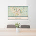 24x36 Keene New Hampshire Map Print Lanscape Orientation in Woodblock Style Behind 2 Chairs Table and Potted Plant