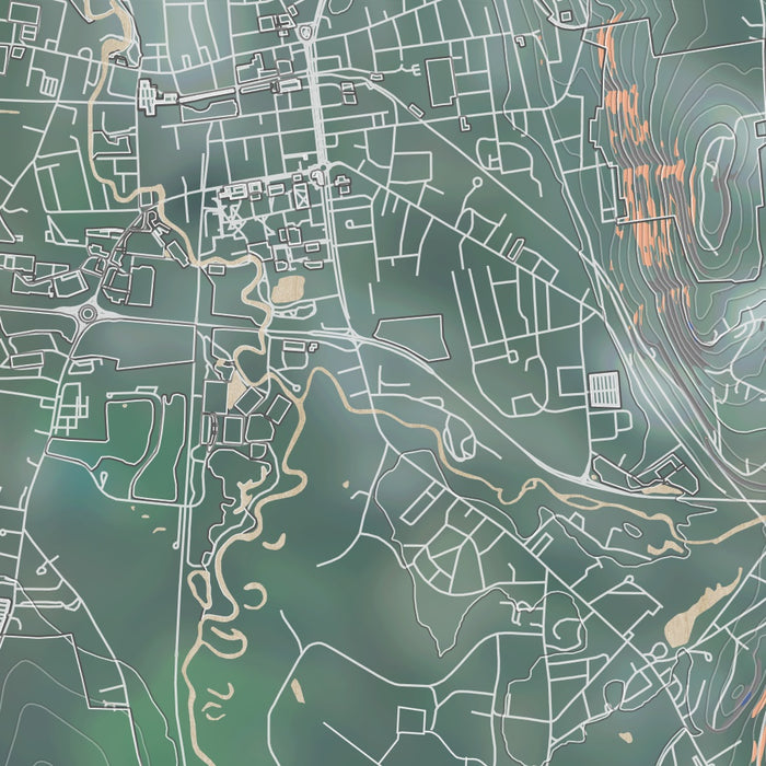 Keene New Hampshire Map Print in Afternoon Style Zoomed In Close Up Showing Details