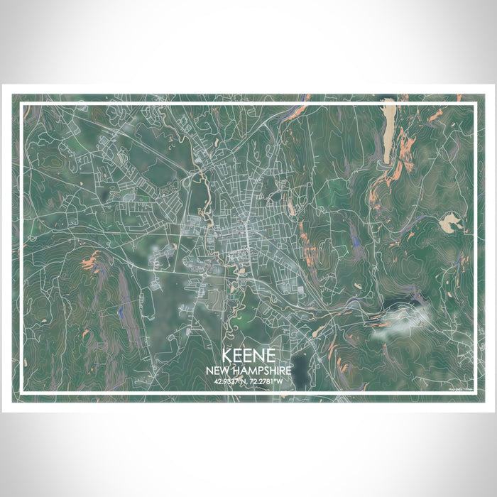 Keene New Hampshire Map Print Landscape Orientation in Afternoon Style With Shaded Background