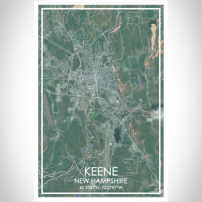 Keene New Hampshire Map Print Portrait Orientation in Afternoon Style With Shaded Background