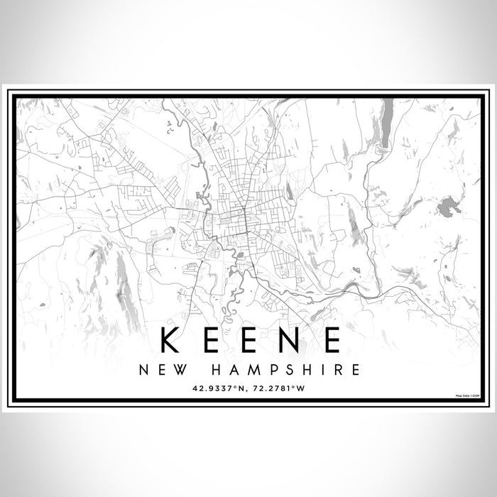 Keene New Hampshire Map Print Landscape Orientation in Classic Style With Shaded Background