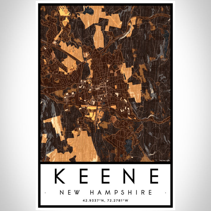Keene New Hampshire Map Print Portrait Orientation in Ember Style With Shaded Background