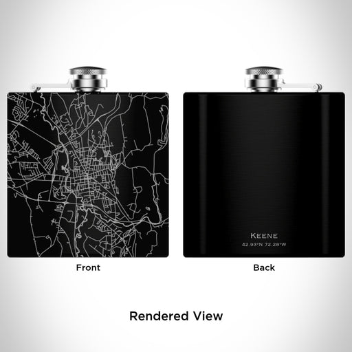 Rendered View of Keene New Hampshire Map Engraving on 6oz Stainless Steel Flask in Black