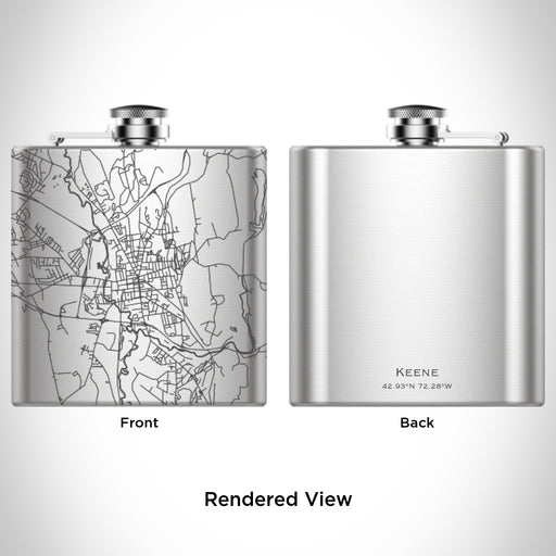 Rendered View of Keene New Hampshire Map Engraving on 6oz Stainless Steel Flask