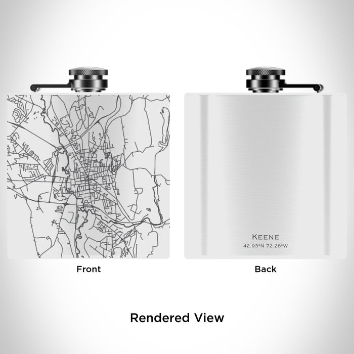 Rendered View of Keene New Hampshire Map Engraving on 6oz Stainless Steel Flask in White
