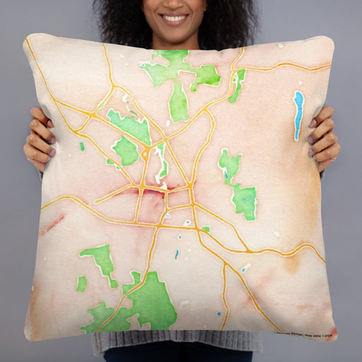 Person holding 22x22 Custom Keene New Hampshire Map Throw Pillow in Watercolor