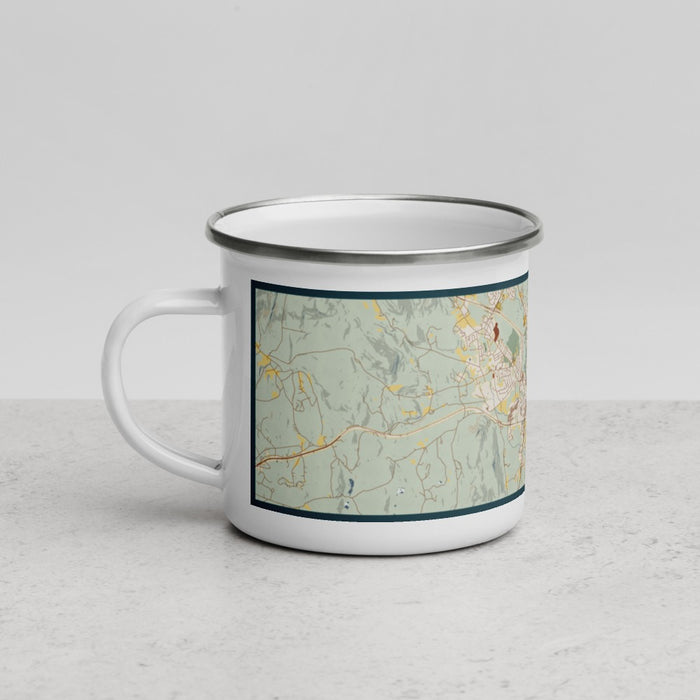 Left View Custom Keene New Hampshire Map Enamel Mug in Woodblock