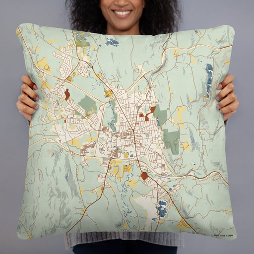 Person holding 22x22 Custom Keene New Hampshire Map Throw Pillow in Woodblock