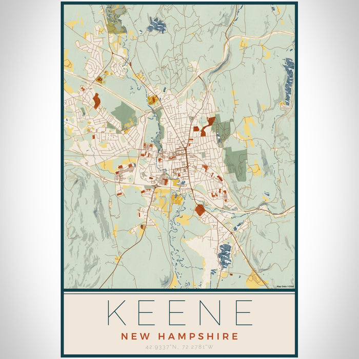 Keene New Hampshire Map Print Portrait Orientation in Woodblock Style With Shaded Background