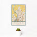 12x18 Keizer Oregon Map Print Portrait Orientation in Woodblock Style With Small Cactus Plant in White Planter