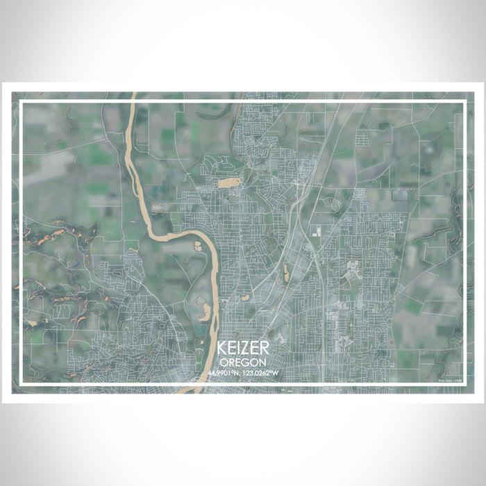 Keizer Oregon Map Print Landscape Orientation in Afternoon Style With Shaded Background