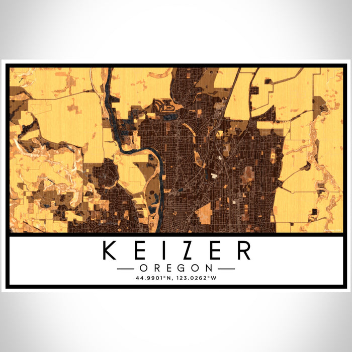 Keizer Oregon Map Print Landscape Orientation in Ember Style With Shaded Background