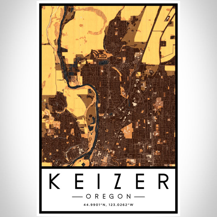 Keizer Oregon Map Print Portrait Orientation in Ember Style With Shaded Background